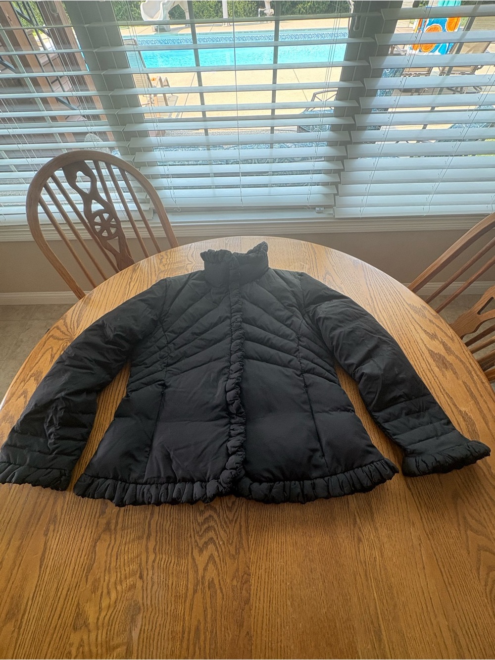 Marvin Richards Vintage Black Quilted Down Jacket Ruffle Trim Size XL